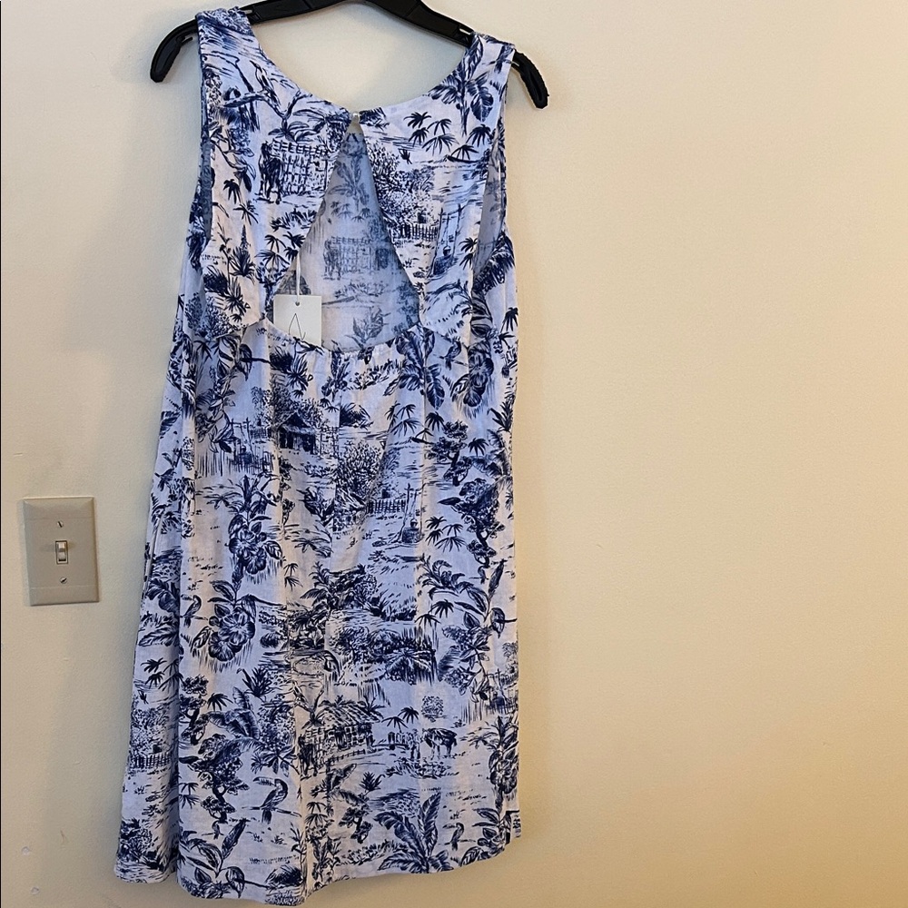 Joie Horse Toile Dress Envelope Cut Out Back Short Sleeveless Blue & White NWT - Picture 6 of 17